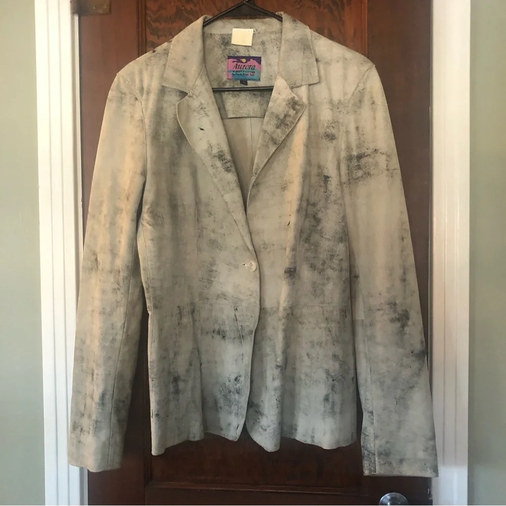 Vintage Distressed Grey Leather Blazer Sample One of a Kind sz S - Picture 1 of 7